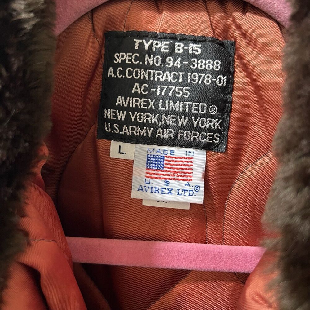 Avirex Vintage Type B-15 Flight Jacket Authentic Aviator LTD Flight Mens‎ SZ LRG - Picture 6 of 16